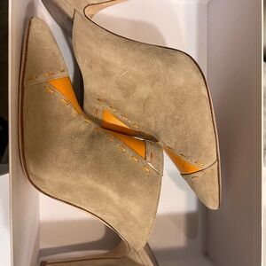 New Manolo Blahnik Suede and Leather Mule Heel